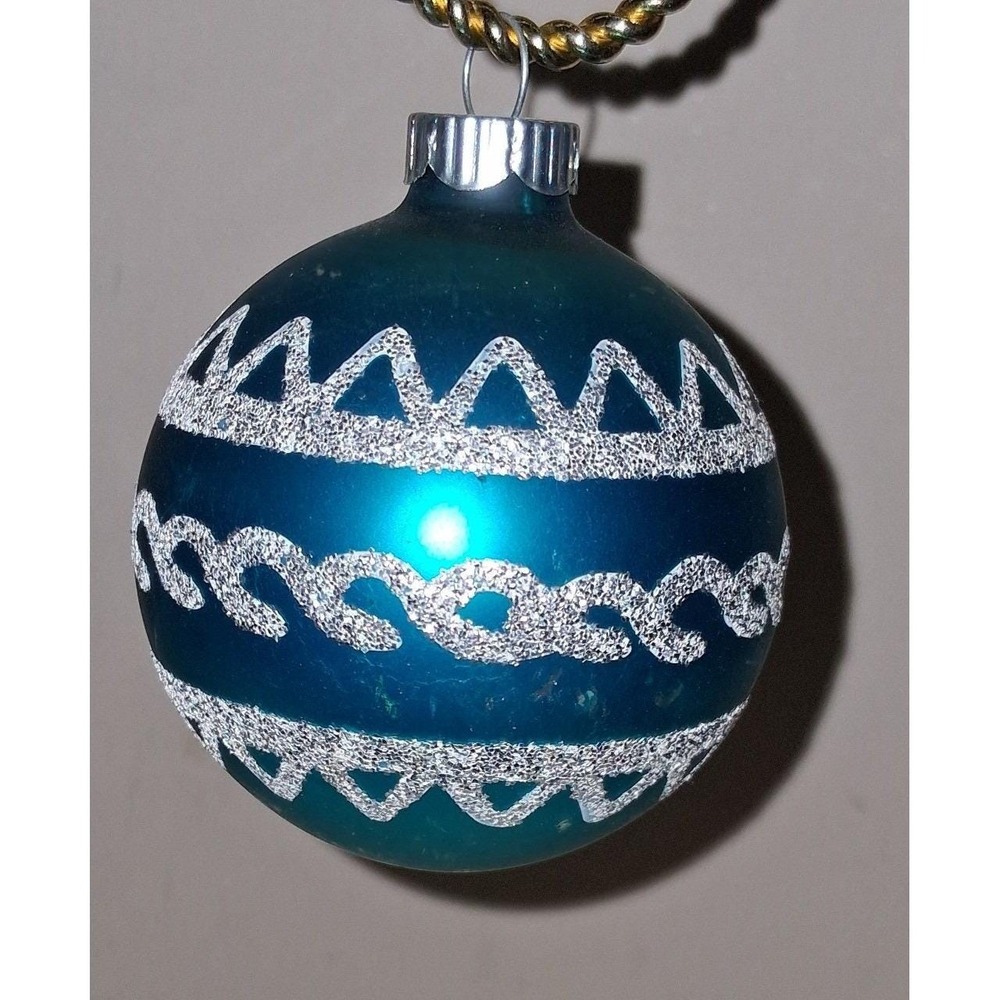 Vintage Shiny Brite Blue Teal Glass Christmas Ornament 2.5" Glitter USA